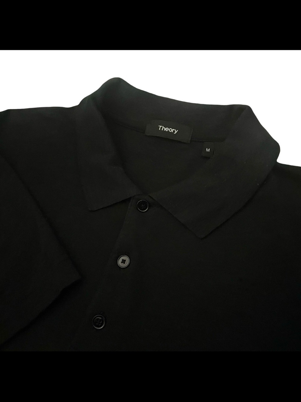 Theory Polo Shirt Mens Medium Black Short Sleeve Slub Cotton Bron D Cosmos